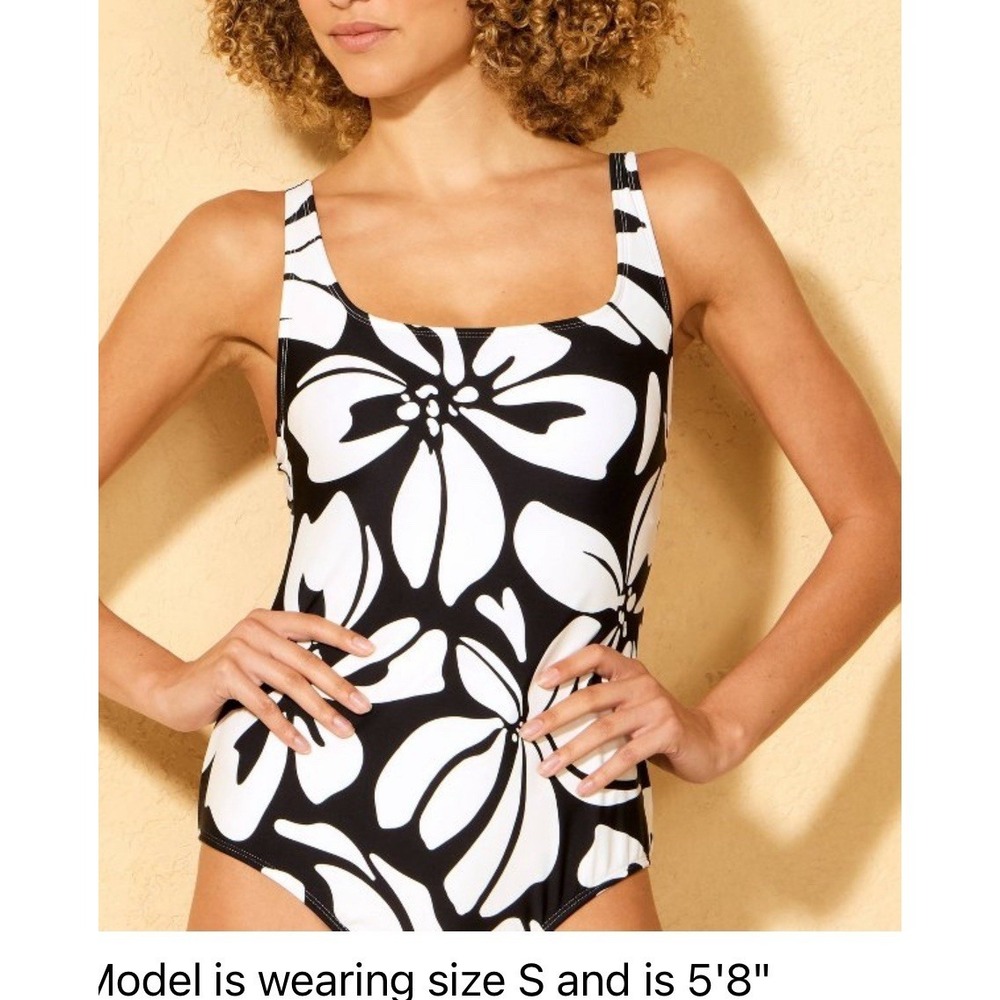 Women's Tropical Print Tummy Control Square Neck Full Coverage One Piece Swim XL